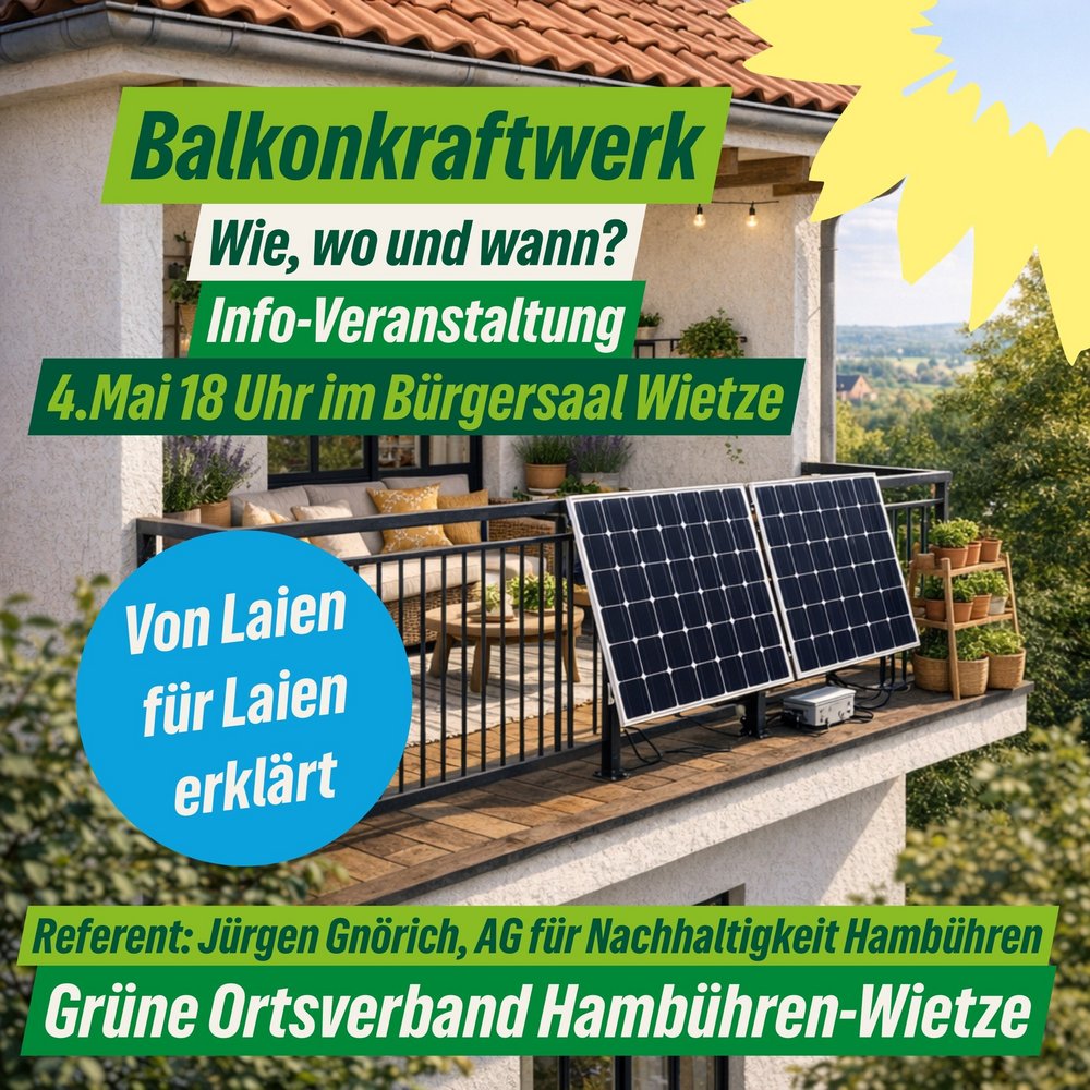 Sharepic zur Veranstaltung mit einem Balkonkraftwerk