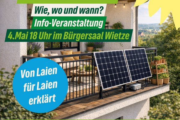 Sharepic zur Veranstaltung mit einem Balkonkraftwerk