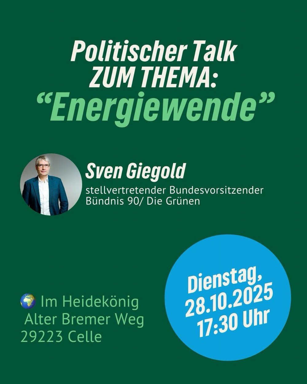 Politischer Talk mit Sven Giegold am 28.10.25 im Hotel Heidekönig